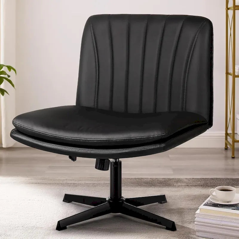 BOSSIN Criss Cross Chair Armless Office Desk Chair No Wheels,PU Leather Padded Modern Swivel Vanity Chair office chair