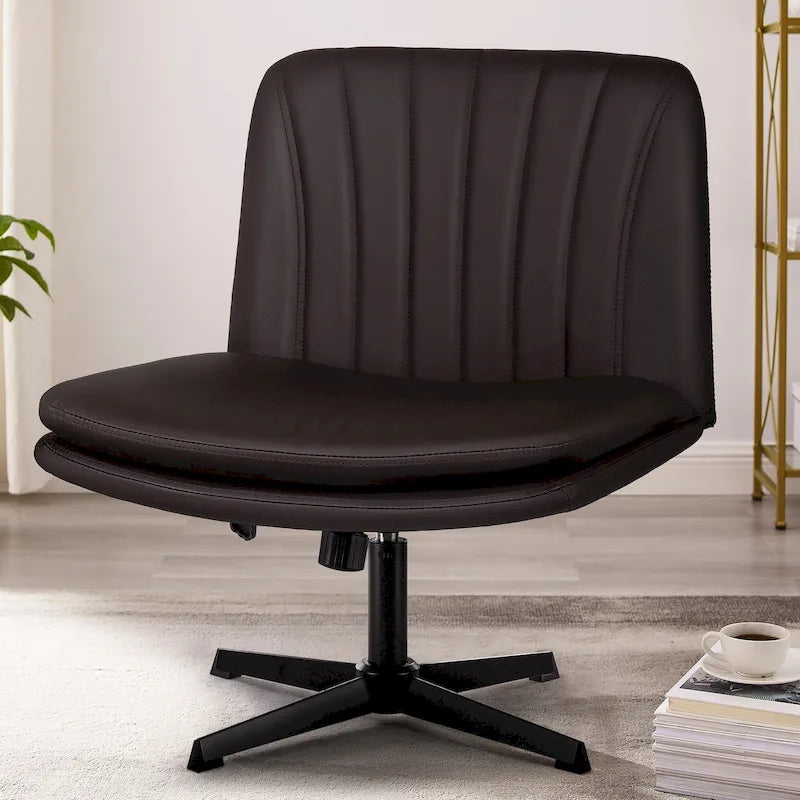 BOSSIN Criss Cross Chair Armless Office Desk Chair No Wheels,PU Leather Padded Modern Swivel Vanity Chair office chair