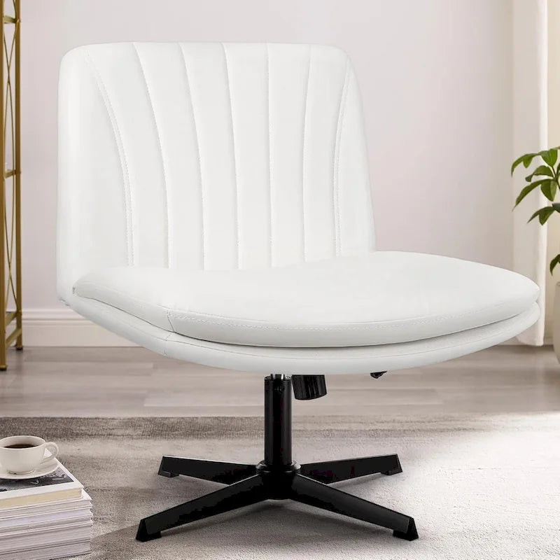 BOSSIN Criss Cross Chair Armless Office Desk Chair No Wheels,PU Leather Padded Modern Swivel Vanity Chair office chair