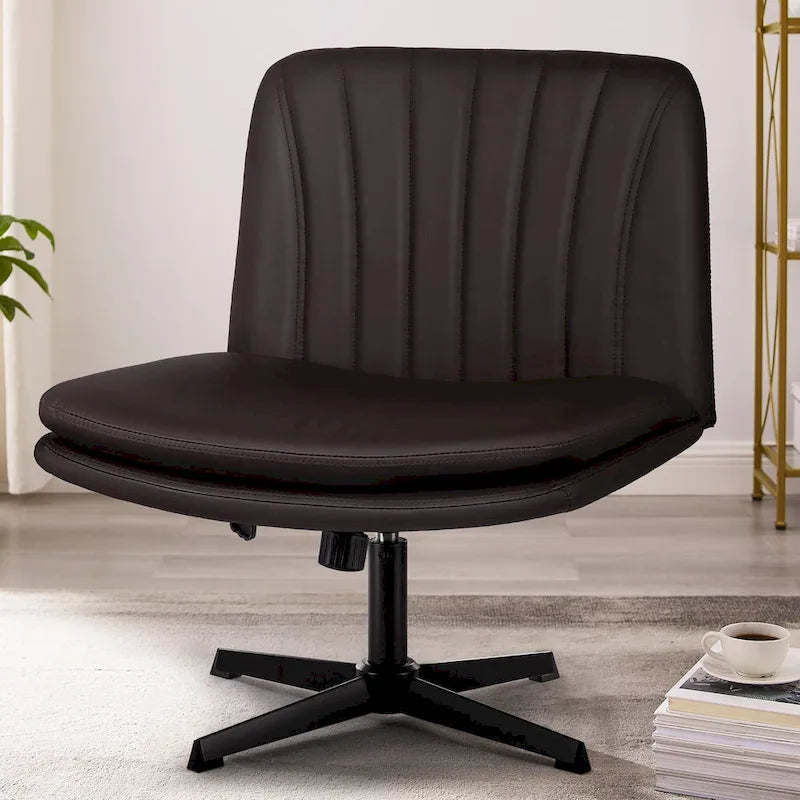 BOSSIN Criss Cross Chair Armless Office Desk Chair No Wheels,PU Leather Padded Modern Swivel Vanity Chair office chair