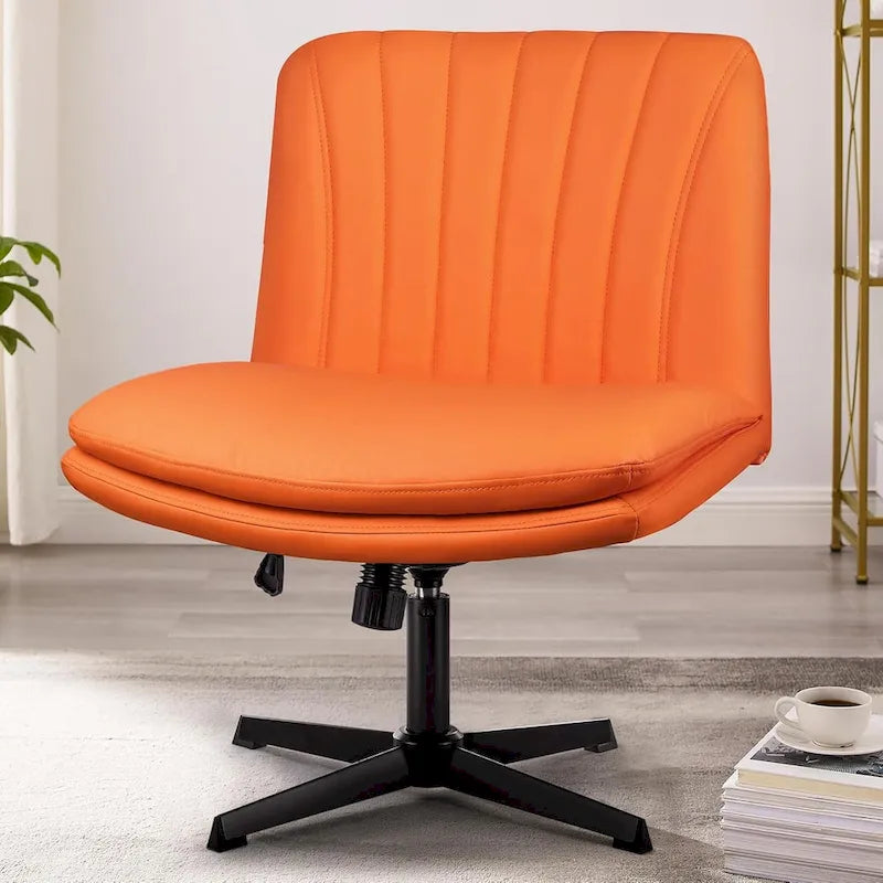 BOSSIN Criss Cross Chair Armless Office Desk Chair No Wheels,PU Leather Padded Modern Swivel Vanity Chair office chair
