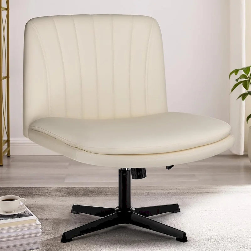 BOSSIN Criss Cross Chair Armless Office Desk Chair No Wheels,PU Leather Padded Modern Swivel Vanity Chair office chair
