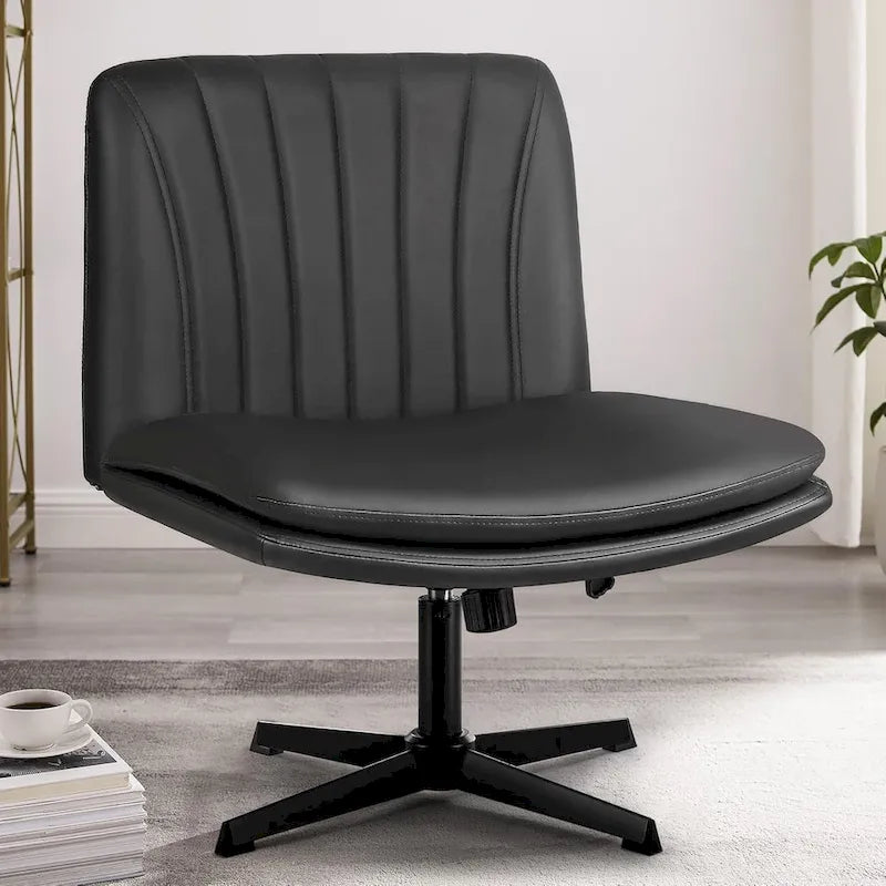 BOSSIN Criss Cross Chair Armless Office Desk Chair No Wheels,PU Leather Padded Modern Swivel Vanity Chair office chair