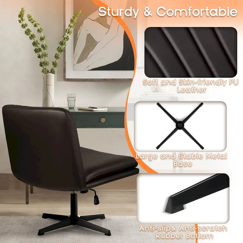 BOSSIN Criss Cross Chair Armless Office Desk Chair No Wheels,PU Leather Padded Modern Swivel Vanity Chair office chair