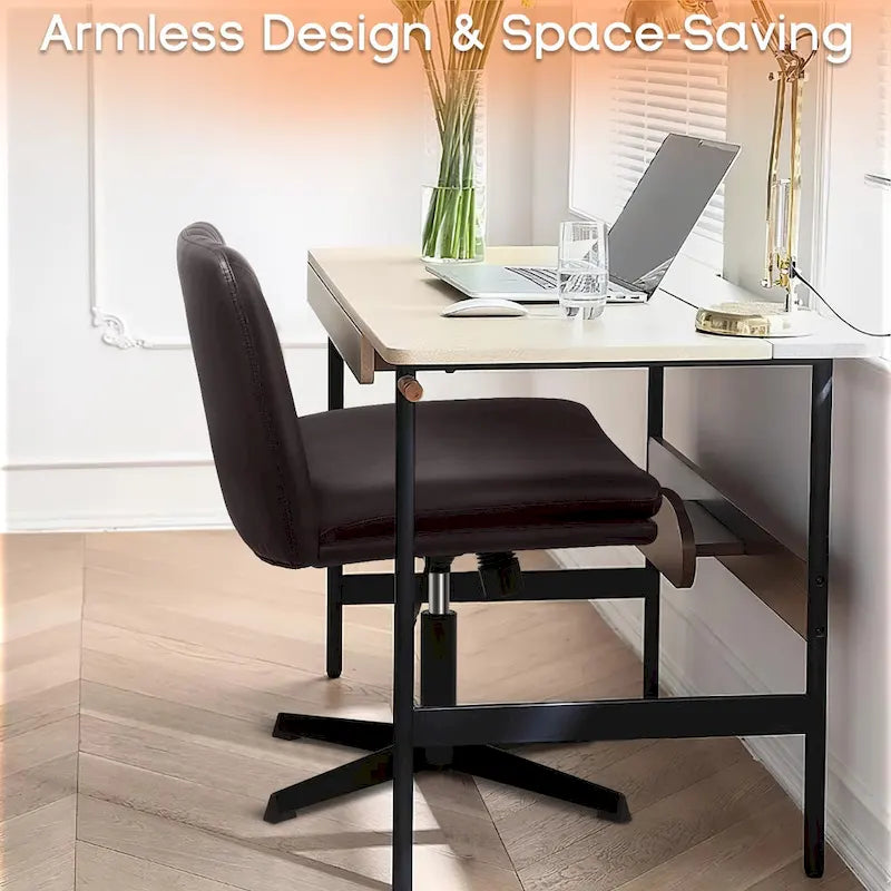 BOSSIN Criss Cross Chair Armless Office Desk Chair No Wheels,PU Leather Padded Modern Swivel Vanity Chair office chair