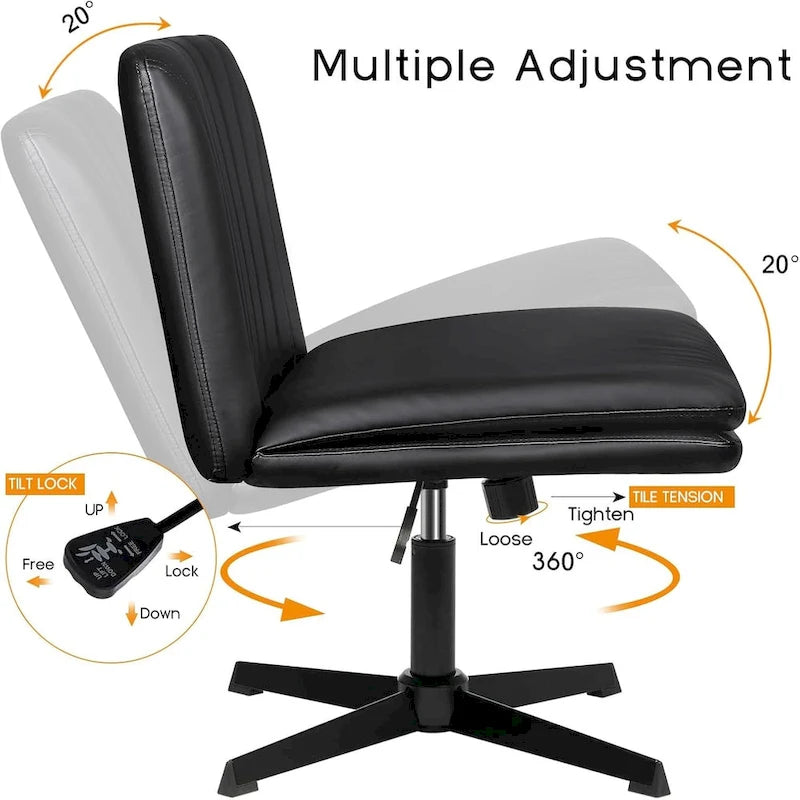 BOSSIN Criss Cross Chair Armless Office Desk Chair No Wheels,PU Leather Padded Modern Swivel Vanity Chair office chair