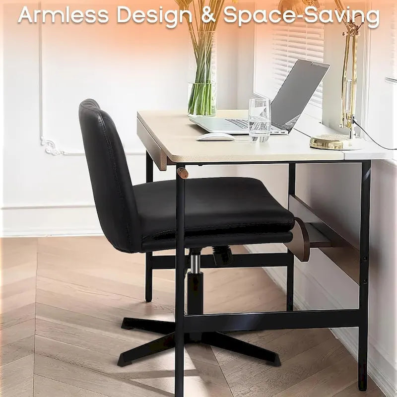 BOSSIN Criss Cross Chair Armless Office Desk Chair No Wheels,PU Leather Padded Modern Swivel Vanity Chair office chair