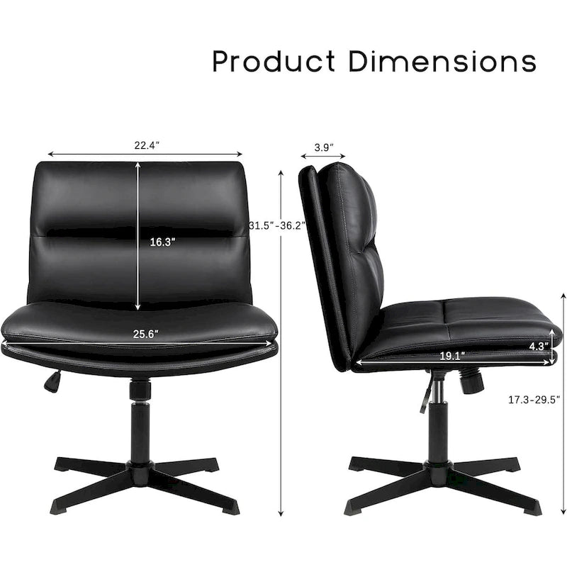 BOSSIN Criss Cross Chair Armless Office Desk Chair No Wheels,PU Leather Padded Modern Swivel Vanity Chair office chair
