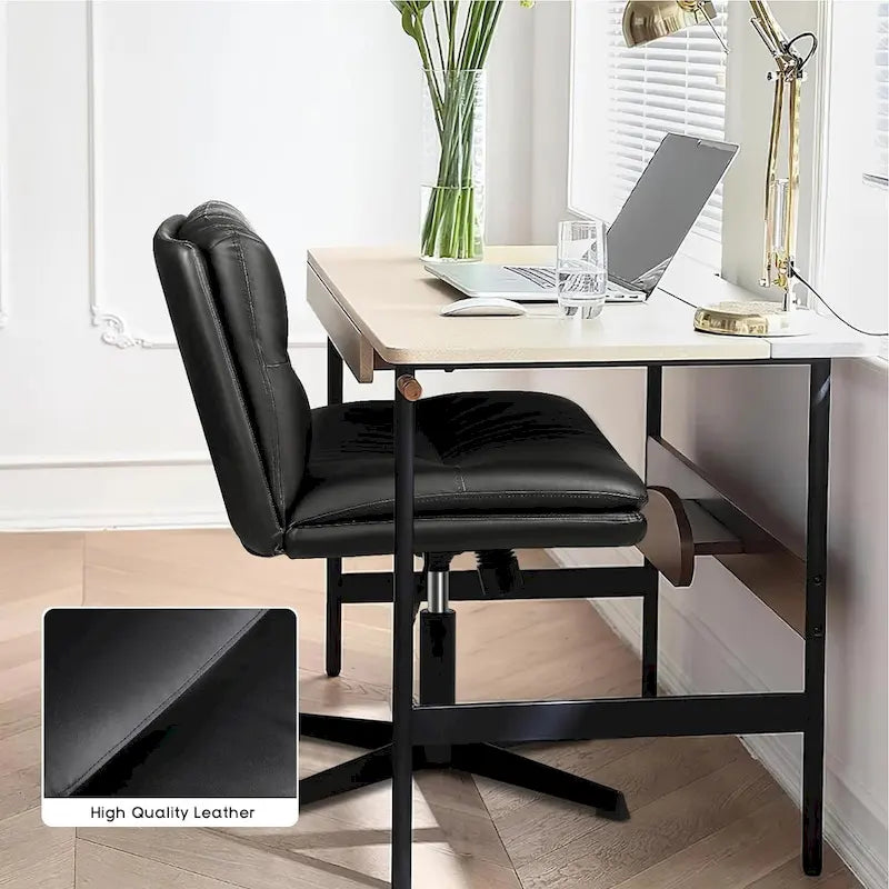 BOSSIN Criss Cross Chair Armless Office Desk Chair No Wheels,PU Leather Padded Modern Swivel Vanity Chair office chair