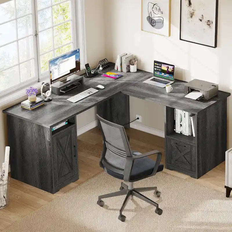 Moasis L Shaped Gaming Desk 59-Inch Computer Corner Desk with Monitor Stand