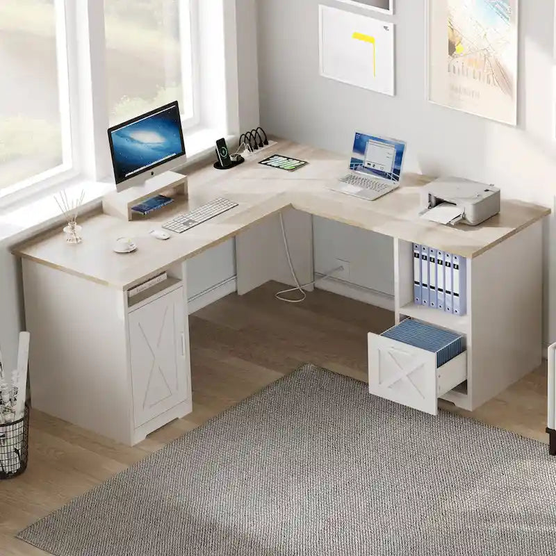 Moasis L Shaped Gaming Desk 59-Inch Computer Corner Desk with Monitor Stand