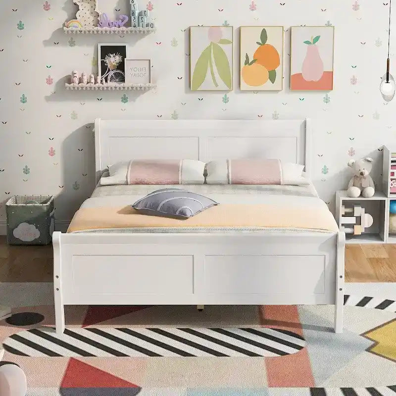Wooden Slat Support Wood Platform Bed with Headboard