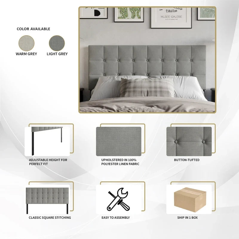 CraftPorch Classic Button-Tufted Rectangle Upholstered Headboard