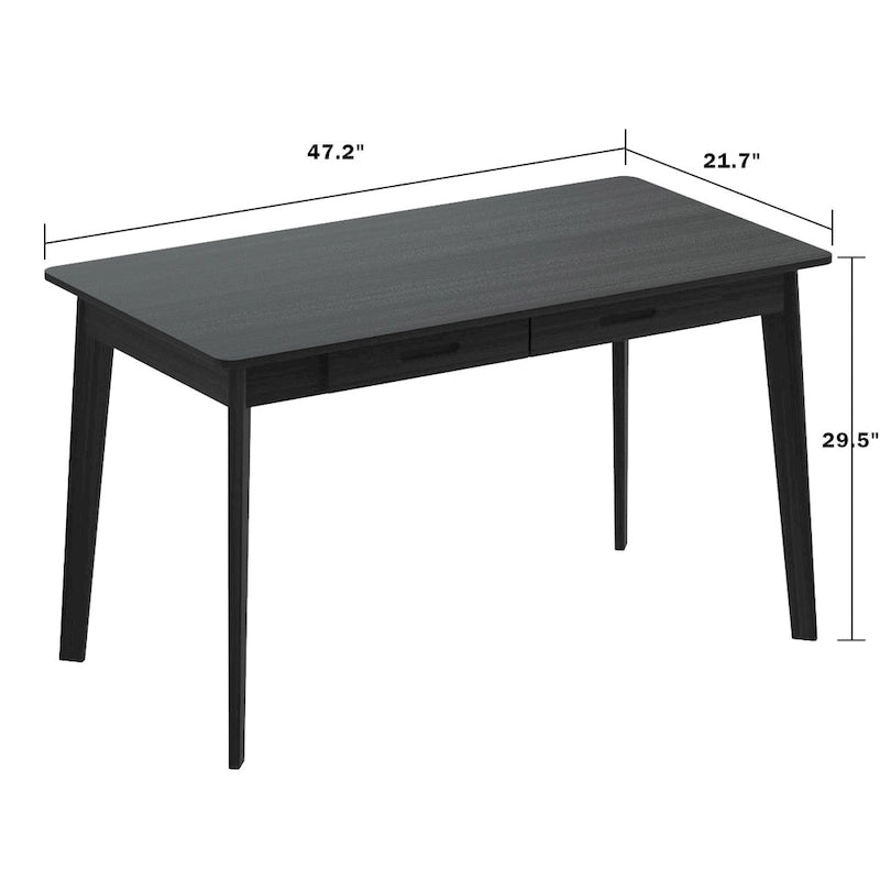 Timechee Black Wooden Computer Desk, 47 Writing Desk with 2 Drawers