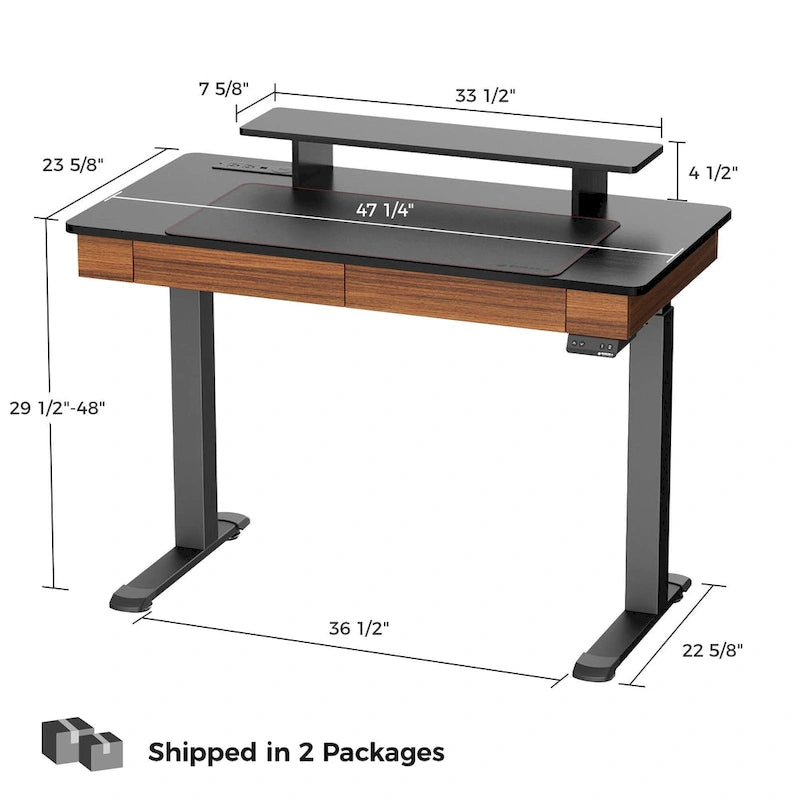 Eureka Ergonomic Home Office Electric Height Adjustable Standing Desk with 2 Drawers & Monitor Stand