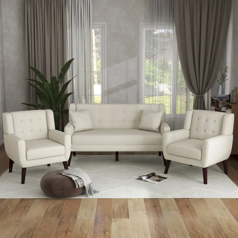 Modern Curved 63 Button Tufted Upholstered Loveseat with 2 Accent Chairs