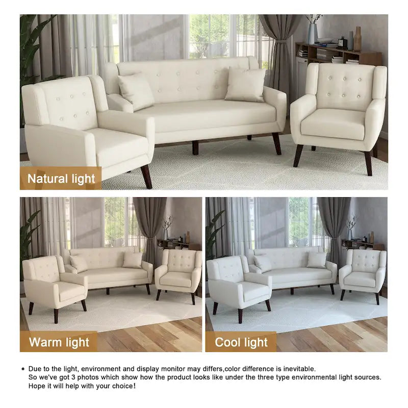 Modern Curved 63 Button Tufted Upholstered Loveseat with 2 Accent Chairs