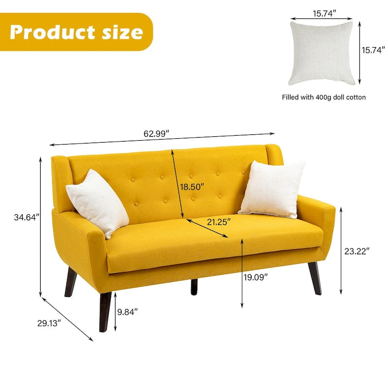 Modern Curved 63 Button Tufted Upholstered Loveseat with 2 Accent Chairs