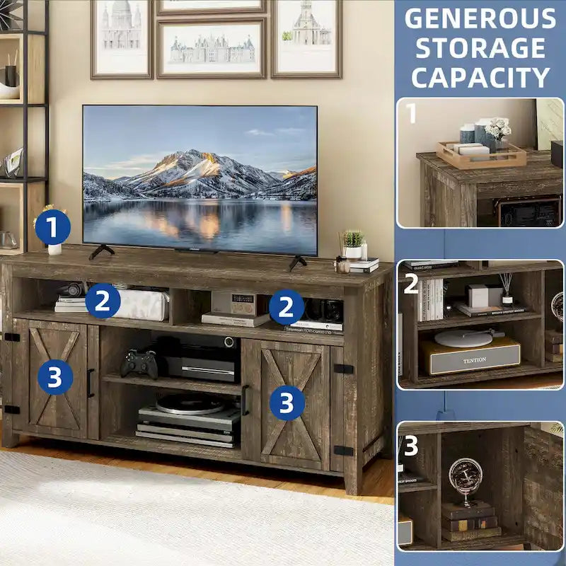 Moasis Farmhouse Highboy TV Stand for 65-Inch TV Barn Door Entertainment Center