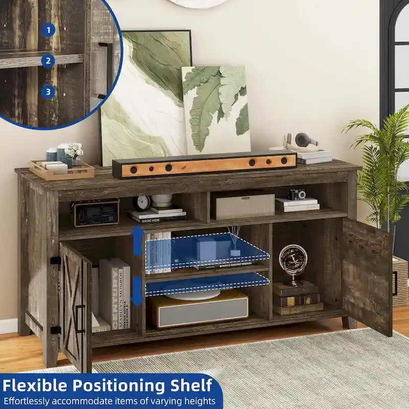Moasis Farmhouse Highboy TV Stand for 65-Inch TV Barn Door Entertainment Center