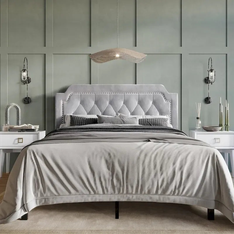 CraftPorch Elegance Velvet Button Tufted Upholstered Platform Bed