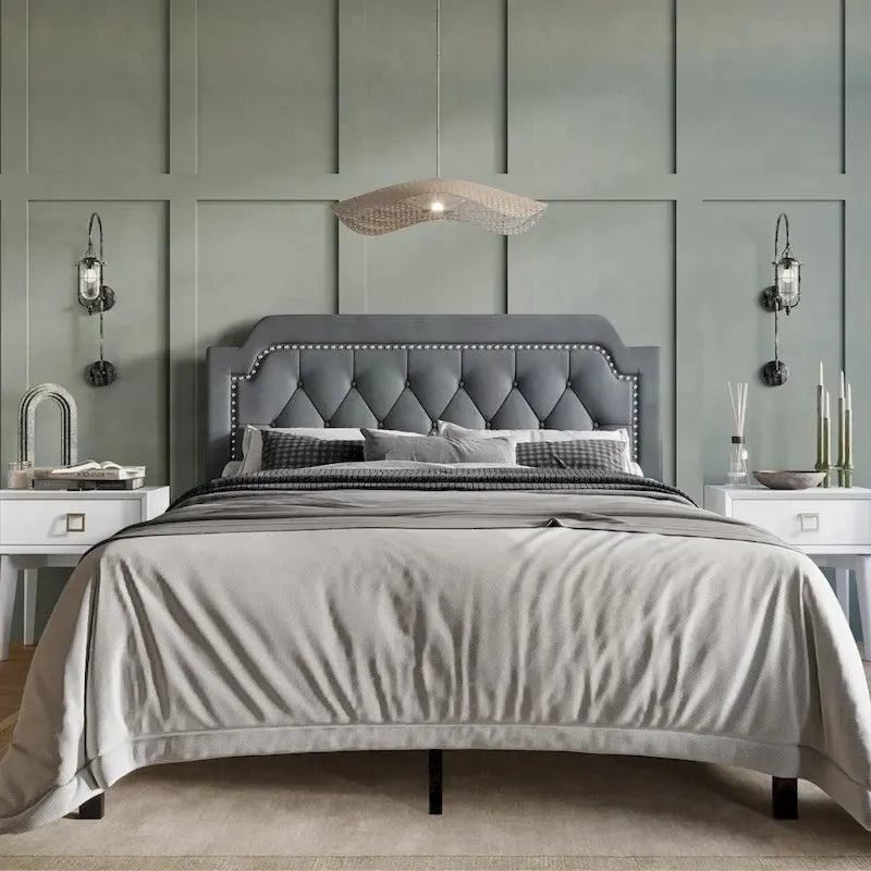 CraftPorch Elegance Velvet Button Tufted Upholstered Platform Bed