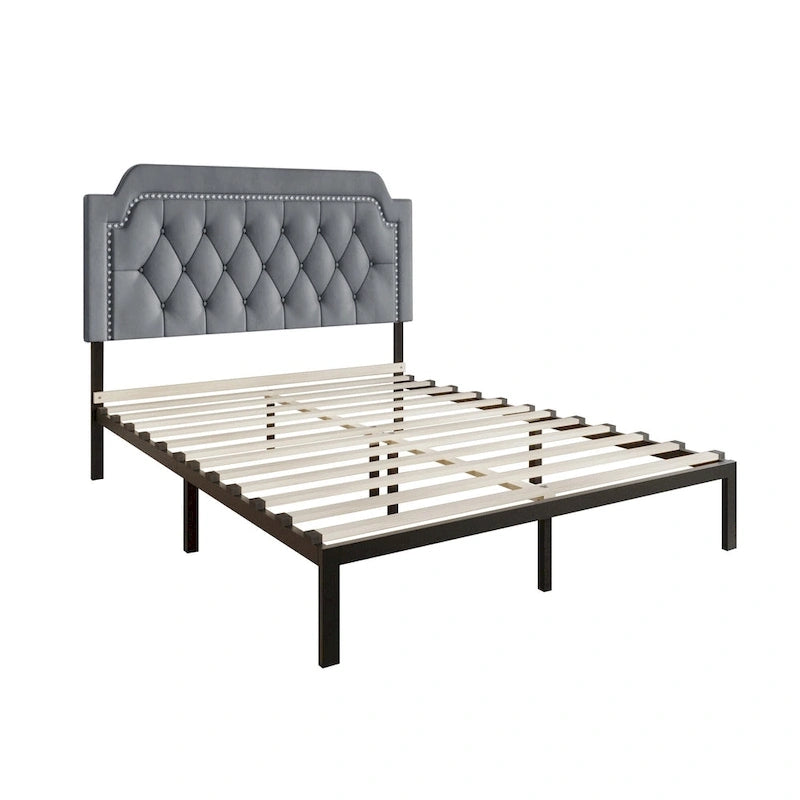 CraftPorch Elegance Velvet Button Tufted Upholstered Platform Bed