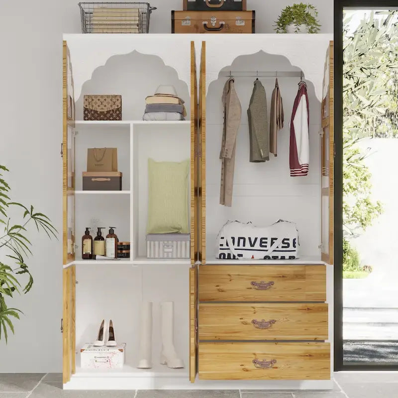 Classic Elegance Armoire Expandable Rustic Wardrobe with Glass Door