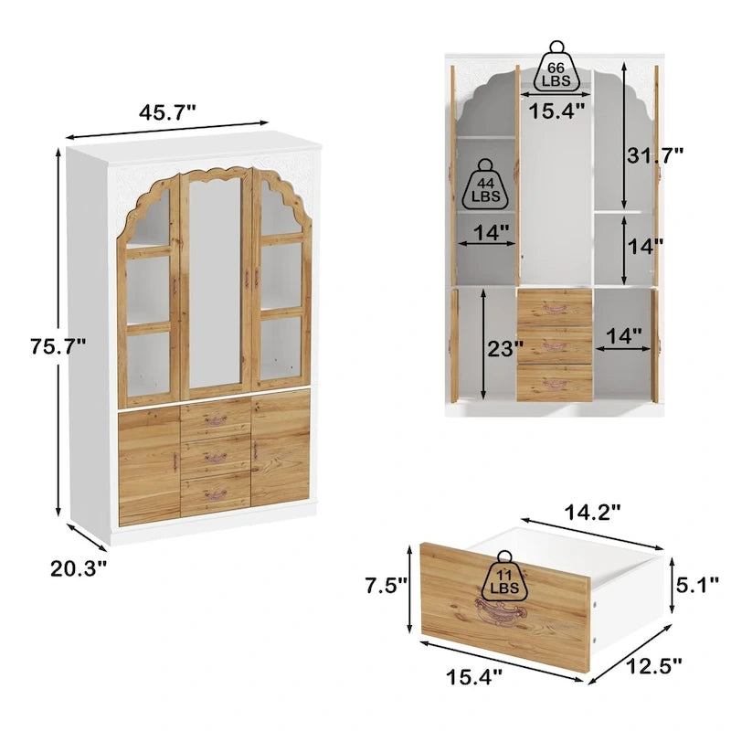 Classic Elegance Armoire Expandable Rustic Wardrobe with Glass Door