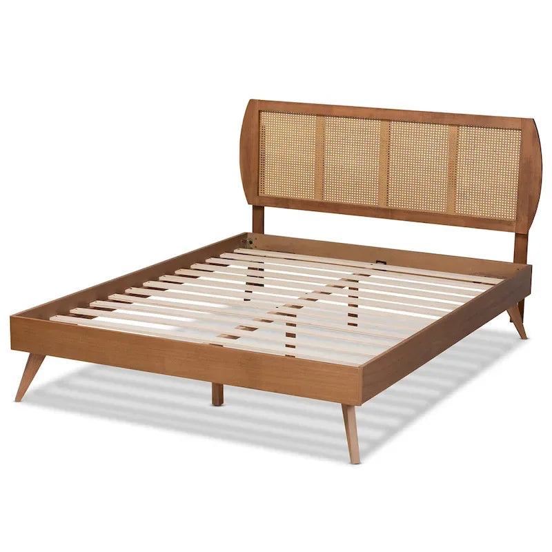 Asami Walnut Finished Wood and Synthetic Rattan Platform Bed