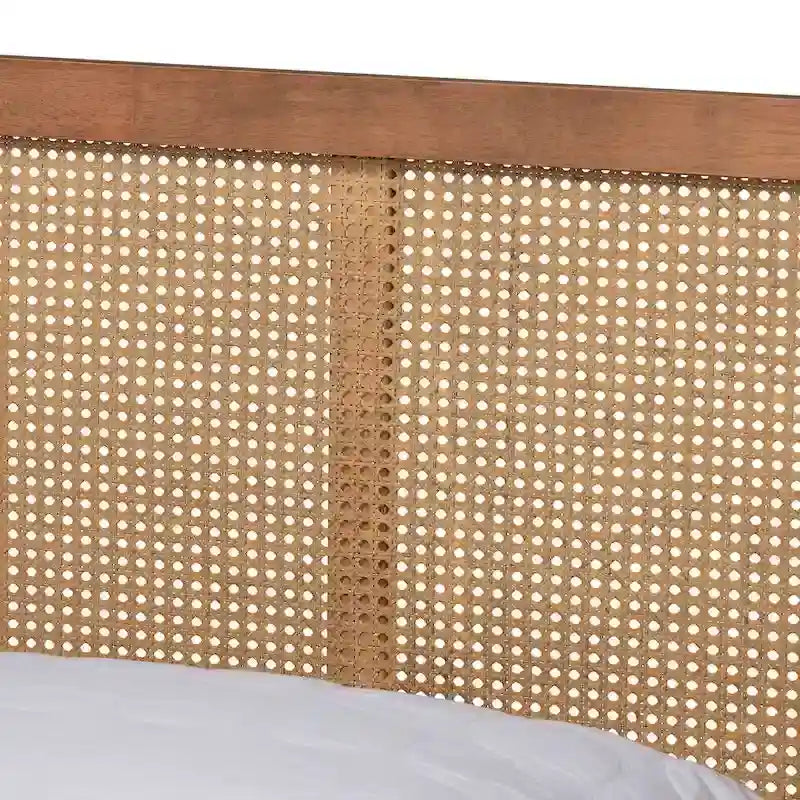 Asami Walnut Finished Wood and Synthetic Rattan Platform Bed