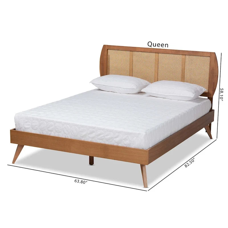 Asami Walnut Finished Wood and Synthetic Rattan Platform Bed