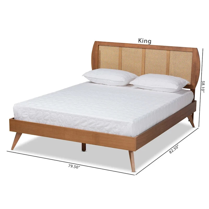 Asami Walnut Finished Wood and Synthetic Rattan Platform Bed