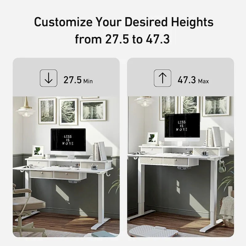 FEZIBO Sturdy Height Adjustable Electric Standing Desk with Drawers, Stand Up Table with Large Storage Shelf, Sit Stand Desk