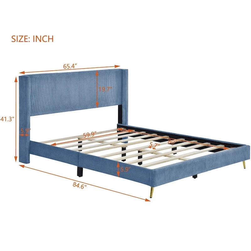 Queen Size Platform Bed with Metal Legs