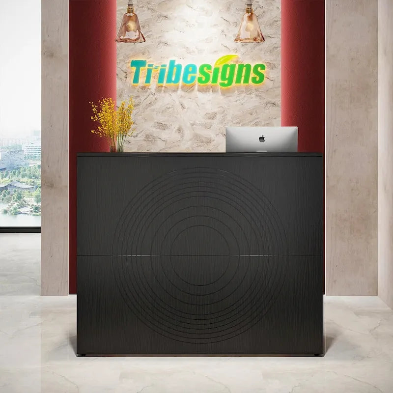 47 inch Reception Desk with Cable Grommet, Modern Front Desk Retail Counter for Checkout, Lobby, Beauty Salon