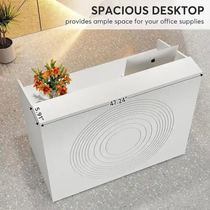 47 inch Reception Desk with Cable Grommet, Modern Front Desk Retail Counter for Checkout, Lobby, Beauty Salon