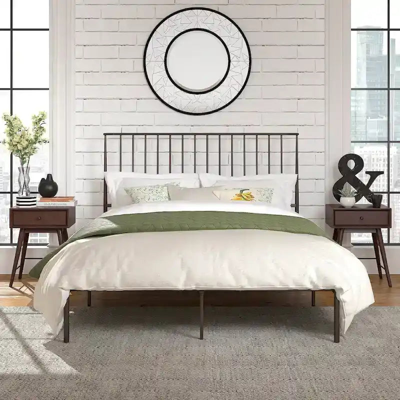 Bliss Metal Platform Bed with Curved Metal Headboard by iQ Modern