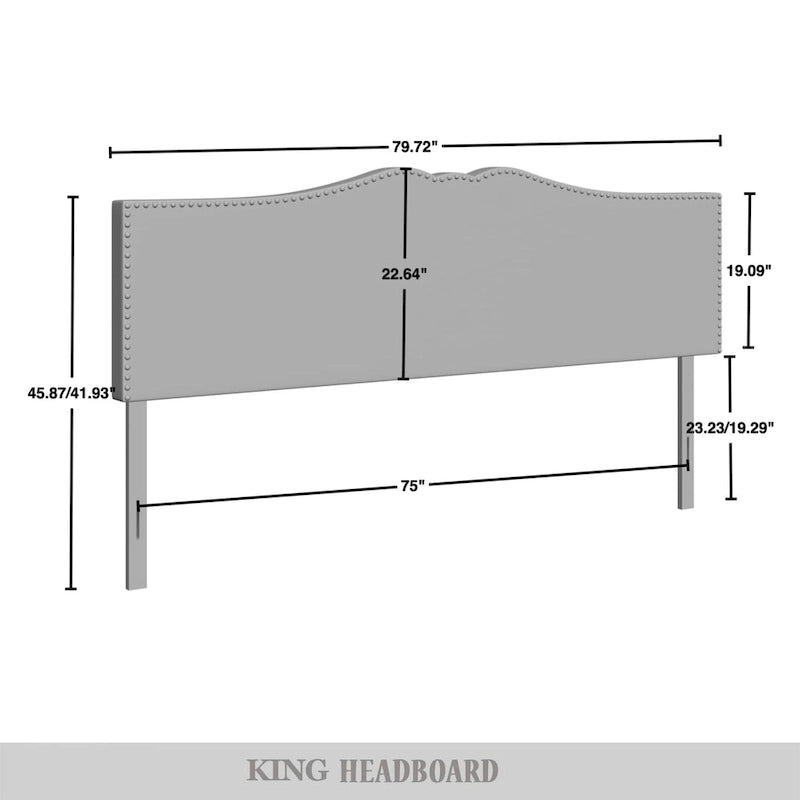 CraftPorch Linen Nailhead Curvaceous Upholstered Adjustable Headboard