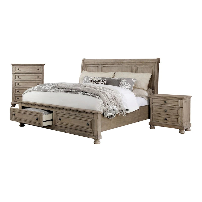 Nahkohe Transitional Grey Wood 3-Piece Storage Sleigh Bedroom Set with USB by Furniture of America