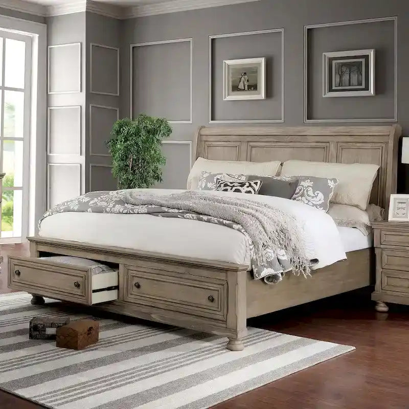Nahkohe Transitional Grey Wood 3-Piece Storage Sleigh Bedroom Set with USB by Furniture of America