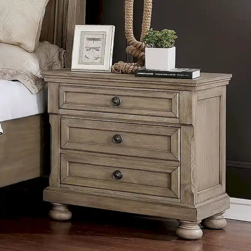 Nahkohe Transitional Grey Wood 3-Piece Storage Sleigh Bedroom Set with USB by Furniture of America