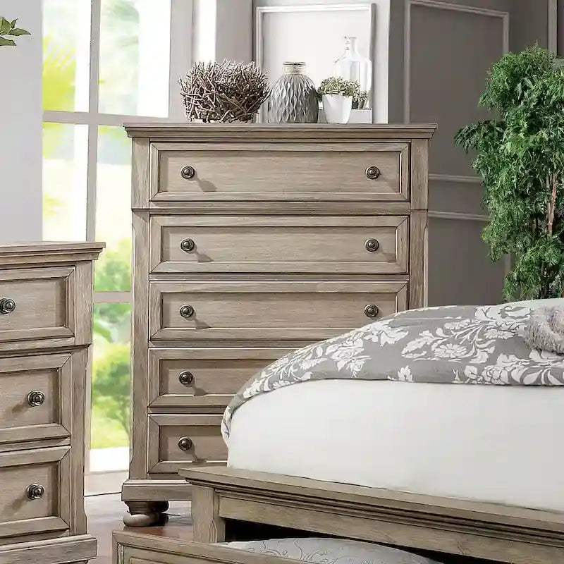 Nahkohe Transitional Grey Wood 3-Piece Storage Sleigh Bedroom Set with USB by Furniture of America