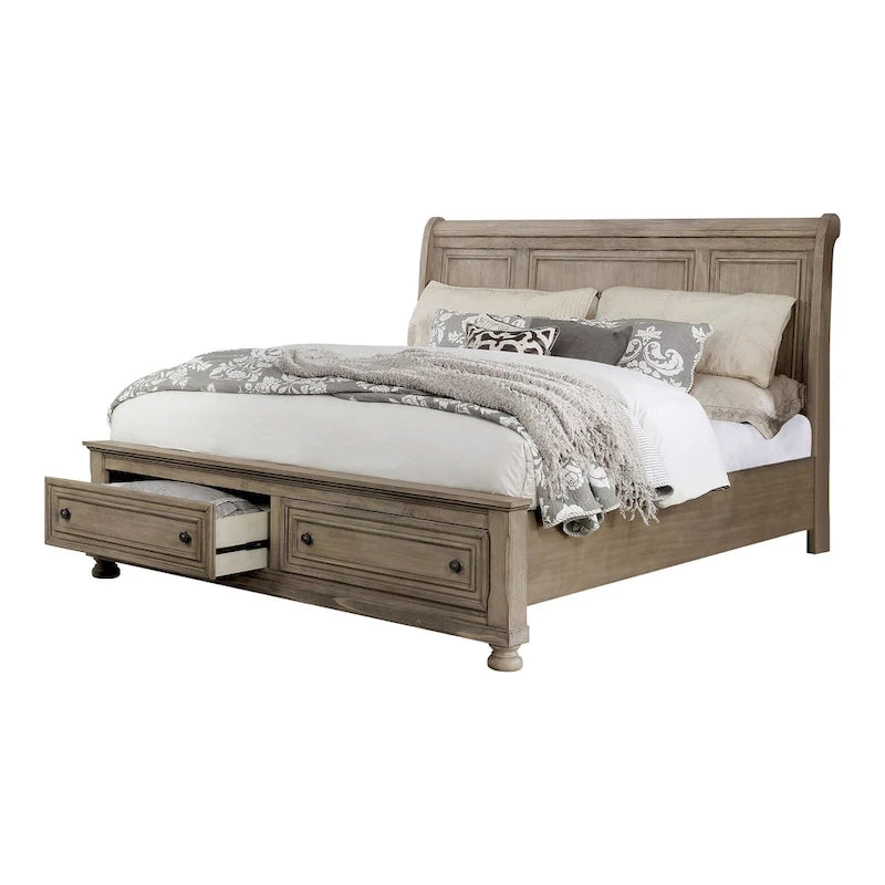 Nahkohe Transitional Grey Wood 3-Piece Storage Sleigh Bedroom Set with USB by Furniture of America