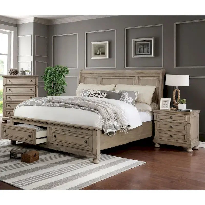 Nahkohe Transitional Grey Wood 3-Piece Storage Sleigh Bedroom Set with USB by Furniture of America