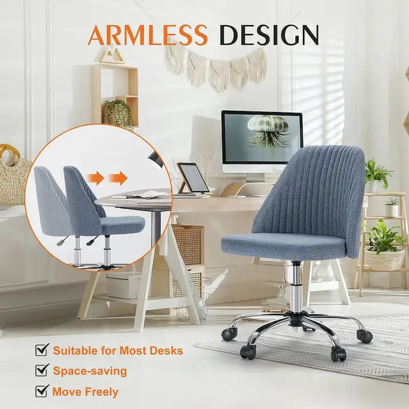 Office Chair with Wheels, Adjustable Height Fabric Upholstered Computer Desk Chair Swivel
