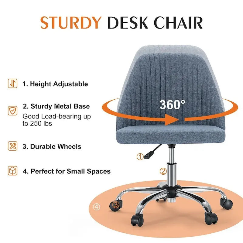 Office Chair with Wheels, Adjustable Height Fabric Upholstered Computer Desk Chair Swivel