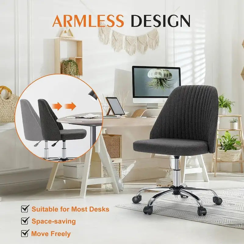 Office Chair with Wheels, Adjustable Height Fabric Upholstered Computer Desk Chair Swivel