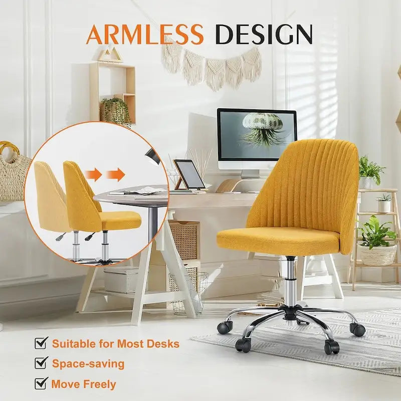 Office Chair with Wheels, Adjustable Height Fabric Upholstered Computer Desk Chair Swivel