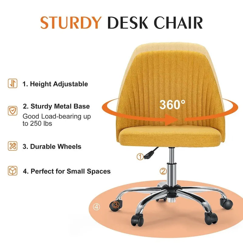 Office Chair with Wheels, Adjustable Height Fabric Upholstered Computer Desk Chair Swivel
